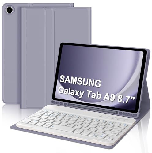 Keyboard Case for Samsung Galaxy Tab A9 8.7, Detachable Wireless Bluetooth Keyboard with Protective Cover and Pen Holder for Samsung Galaxy Tab A9 8.7 inch 2023(SM-X110/X115/X117), Purple