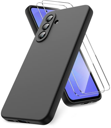 Vansdon Funda Compatible con Samsung Galaxy A36 5G, 2 Unidades Protector Pantalla Cristal Templado, Silicona Líquida Gel Ultra Suave Funda- Negro