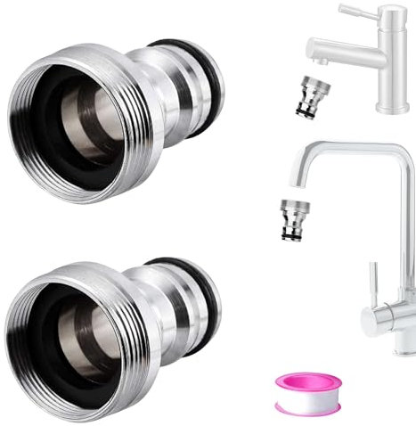Kitchen Mixer tap Garden Hose Pipe Connector with PTFE Tape, Connection for Indoor taps,Mixer tap Hose Adaptor,Fitting Water Connector for Kitchen tap and Bathroom (set2)
