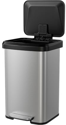 LIFEZEAL Poubelle Rectangulaire à Pédale 50L, Poubelle de Cuisine en Acier Inox, Poubelle Bureau avec Boîte Anti-odeur, Couvercle à Fermeture en Douceur (Argent, 50L)