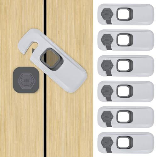 Niuoppy Cupboard Locks for Children, 6PCS Child Safety Cabinet Locks, Child Proof Cupboard Locks, Child Proof Refrigerator Door Lock, Safety Lock for Cupboard, Dishwasher, Fridge (Light Grey)