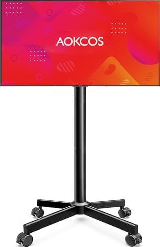 AOKCOS Carrello Porta TV per 32-65 Pollici, Supporto TV da Pavimento Altezza Regolabile, Inclinabile Porta TV da Terra Max VESA 400x400mm 40kg