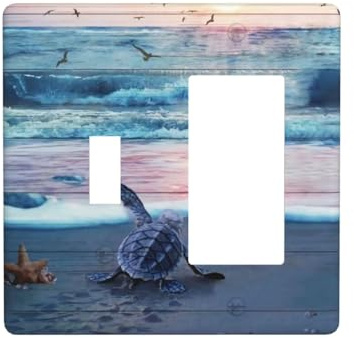 2-Gang-Kombination, 1-Wippe, GFCI/Dekorateur Steckdose, Lichtschalter-Abdeckung, nautisches Meer, Ozean, Strand, blaue Schildkröten, Seestern, Küste, Marine, dekorative Kombination, zwei