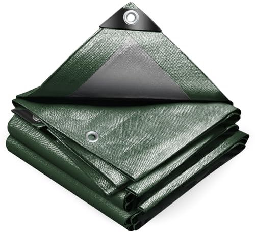 VOUNOT Lona Impermeable Exterior 3x5m, Toldo Reforzado PE 240 g/m² Protección contra UV, con Ojales de Acero Inoxidable, Cubierta para Leña, Muebles, Jardín, Piscinia, Vehículos, Verde-Plata