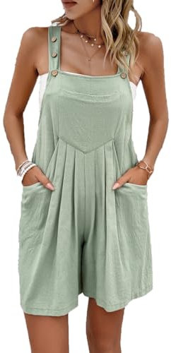 LIAOPUFUS Donna Salopette Big Pants Orlo Pantaloncini Casual Con Tracolla In Tinta Unita Jumpsuit Con Gonna Plissettata Tascabile Grandi Dimensioni (2 Fagiolo verde,M)