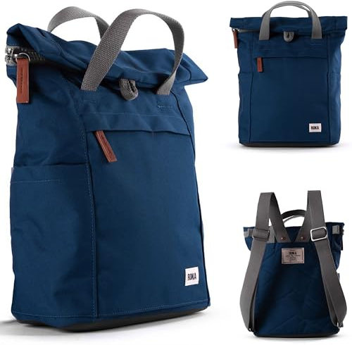 ROKA Finchley Roll Top Backpack for Women & Men - Medium Canvas Rucksack w/Magnetic Closure & Multi Pockets for Work, School, Travel - Marine Blue