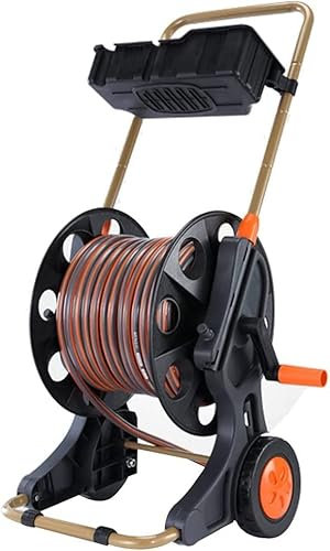 Gartenschlauchwagen Schwarz 40/50/60m, Schlauchwagen Mit Rädern, Gartenwasserschlauchwagen Mobile Werkzeuge Mit Schnellkupplung Und Verstellbarer Düse(40 m)