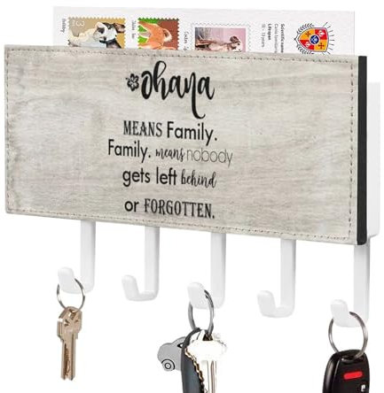 Yelolyio Ohana Means Family Family Zitat Schlüsselhalter, Rustikales Schlüsselbrett mit 5 Haken, Wandhalterung für Eingang, Schlammzimmer, Flur