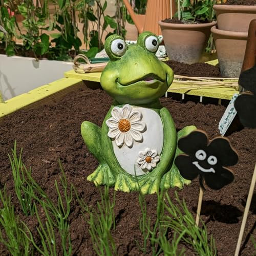 MARELIDA Gartenfigur verträumter Frosch Froschfigur Dekofigur Tierfigur Gartendeko (Verträumter Freddi)