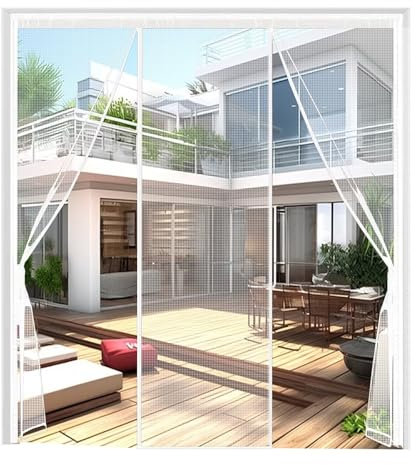 Zanzariera magnetica per porta del balcone, zanzariera, tenda avvolgibile, magnetica, montaggio adesivo, zanzariera, chiusura in Nastro magico, animali ammessi, finestra scorrevole 165x210cm Bianco