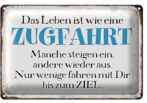 Blechschild mit Lebensweisheit | Inspirierendes Zitat 'Das Leben ist wie eine Zugfahrt' | Dekoratives Wandobjekt | 20 cm x 30 cm