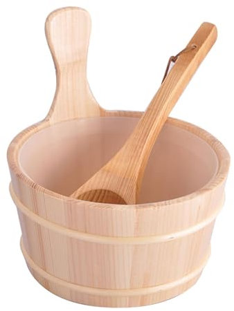 Ensemble seau et louche en bois pour sauna, ensemble seau et louche en bois, seau en bois naturel et louche, capacité de 4 l