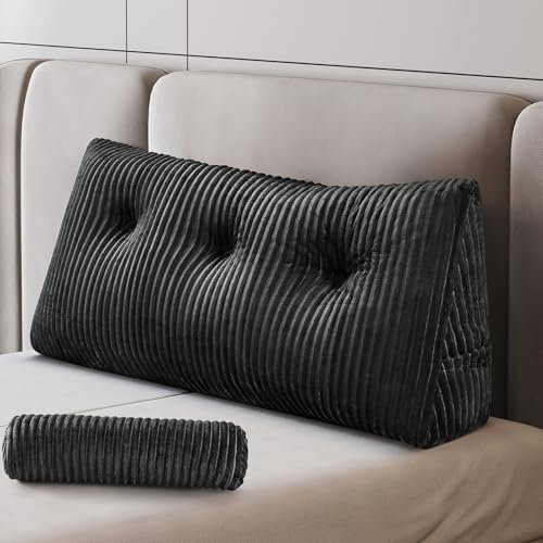 Z-hom Bücherkissen, Keilkissen, Lesekissen Für Bett Und Sofa, Cozy Rückenkissen, Praktisches Seitenfach, Removable Cover, Mit Rundem Kopfkissen (Schwarz, 100 * 50 * 20cm)