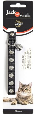 JACK AND VANILLA, Elegantes schwarzes Katzenhalsband, Sicherheitssystem, verstellbar, optimaler Komfort, raffiniertes Design, 14 mm breit, 30 cm lang, Schwarze Farbe, Modell Monaco