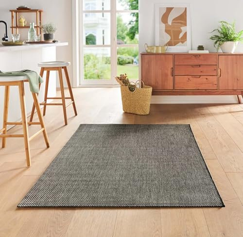 Taracarpet Teppich Flacher Kurzflorteppich für Wohnzimmer, Schlafzimmer und Kinderzimmer auch als Küchenteppich für die Küche in Sisal Optik anthrazit dunkel grau 120x160 cm