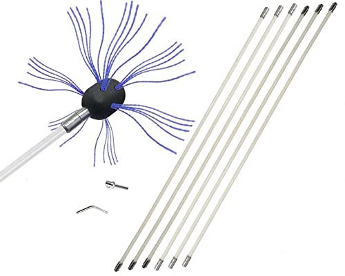 Kit De Ramonage De Cheminée ，Brosse De Cheminée De 12 Mètres Kit De Ramonage avec Une Tête De Bross Supplémentaire en Nylon pour Poêle À Pellet pour Nettoyer Cheminées(6 m)