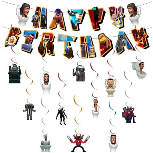 Skibidi Anime Birthday Banner - 14pcs, 10cm x 15cm, Wall/Window Mount, Standard Banner, Japan Theme, Kids' Birthday Party Decoration