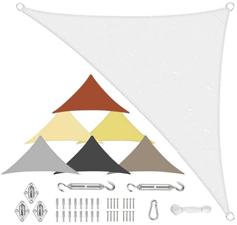 Sichtschutz Sonnensegel Wasserdicht Dreieckigig 2x2x2.8m aus PES-Polyester 95% UV-Schutz Witterungsbeständig Reißfest Viele Größen und Farben mit Befestigungsset für Terrasse Garten, Weiß