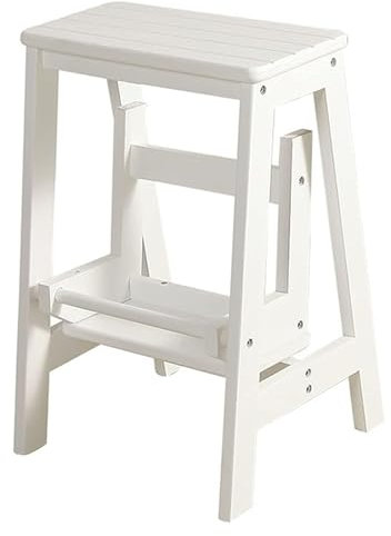Wooden Ladder Chair Anti Slip Stool for Home Library Kitchen White 56x34x36cm
