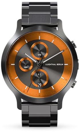 Lilienthal Berlin Chronograph LP Dark Silver Orange in dunkelgrau – Herrenuhr aus 316L Chirurgenstahl mit einem Quarzuhrwerk & saphirgehärtetem Mineralglas – 42,5 mm