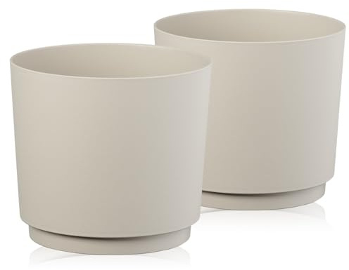 Tymar Übertopf Matte, Blumentopf, Blumenübertopf aus Kunststoff, 2er-Pack (Beige; ø 20 cm)