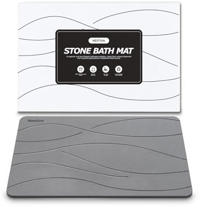 Nestiva rutschfeste Saugfähige Badematten aus Stein, Naturmaterial Diatomite, Badteppiche/Küchenteppiche/Fußmatte Stone Bath Mat, Duschmatte, Leicht zu reinigen, 60x39cm - Dunkelgrau