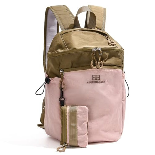 Outplea 13L Tagesrucksack für Herren Damen, Lässig Rucksack Klein mit Abnehmbarer Tasche, Schultasche Schulrucksack Teenager Wasserdicht, Rosa & Braun