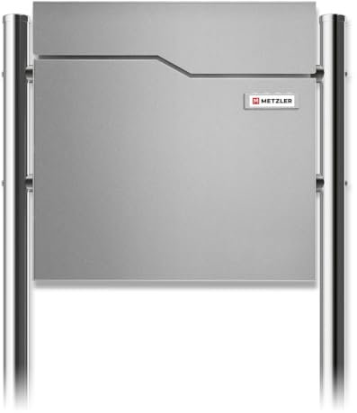 Metzler Standbriefkasten in Graualuminium - Pulverbeschichtet & mit Zeitungsfach - Inkl. Edelstahl Standfuß - Hochwertiger Briefkasten mit Zeitungsrolle und austauschbarem Namensschild Freistehend