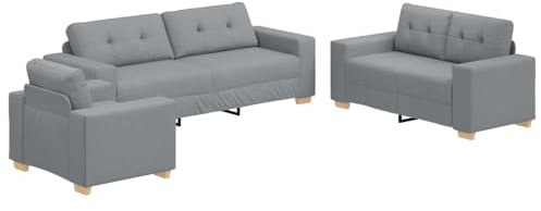 vidaXL 3-teiliges Sofa Set mit Kissen Hellgrau Stoff Bequem Modern Couch Wohnzimmer Sitzgelegenheiten Stylische Polstermöbel 2-Sitzer Entspannung