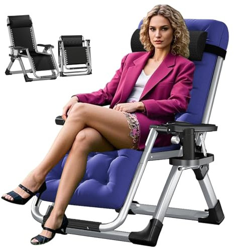 Obqer Liegestuhl Klappbar, 200KG TragfäHigkeit Zero Gravity Chair, Tragbarkeit Sonnenliege Mit Kissen Tassenhalter, Extra Breit, Verstellbare Angle, Gartenliege Geeignet FüR Balkon Terrassen Garten