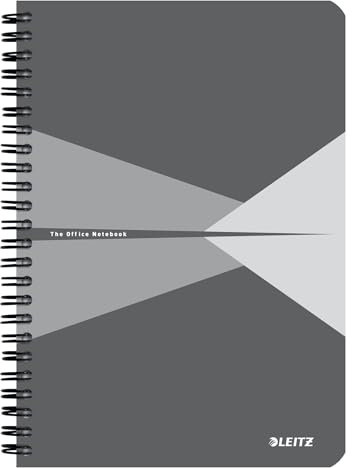 Leitz Office Collegeblock A5 liniert, Notizbuch mit Spiralbindung, Kartoneinband, 360 Grad Öffnung, 180 Seiten/90 Blatt FSC-zertifiziertes Papier (80 g/m²), für Büro & Schule, Grau, 44591085