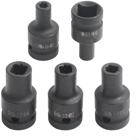 Fauhapyway Juego de 5 llaves de vaso cuadradas de 1/2 pulgada, juego de llaves de vaso de acero al cromo vanadio, accesorios de herramientas eléctricas