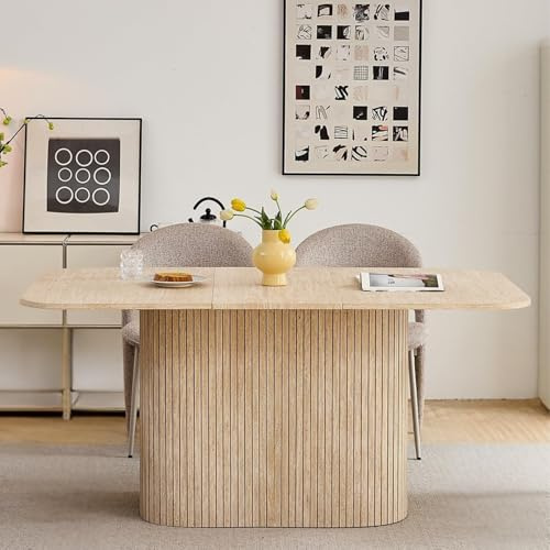 EGOONM Rechteckiger Esstisch (160 x 90 x 75 cm), Küchentisch mit MDF-Tischplatte (Gelbem Travertin), Ideal für Esszimmer, Küche, Restaurant, Büro (Hellgelb)