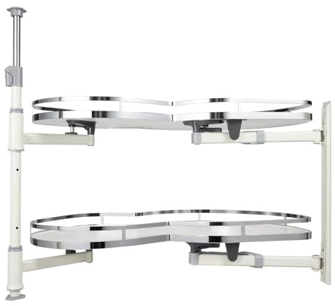 Eckschrank Organizer Ausziehbar | Sanft schließender Küchenorganizer mit 2 Schwingtabletts | Höhenverstellbar (60-81cm) für 90cm Eckschränke | Rechts öffnend | 15kg Belastbarkeit pro Tablett | Weiß