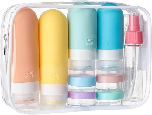 Flacons De Voyage en Silicone, 17 Pièces Flacon Voyage Réutilisable et Étanche Contenant de Bouteilles de Lotion, pour Cosmétiques,Shampoing,Voyage sans BPA Set