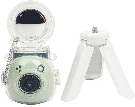 JOYZO Protective Clear Case and Mini Tripod Kit Compatible with Fujifilm Instax PAL, for Instax Pal Hard Case with Selfie Mirror and White Stand Accessories Set - Clear