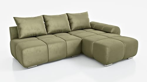 Design Wohnlandschaft Ingrid Olive 270 cm Rechts Ecksofa mit Schlaffunktion