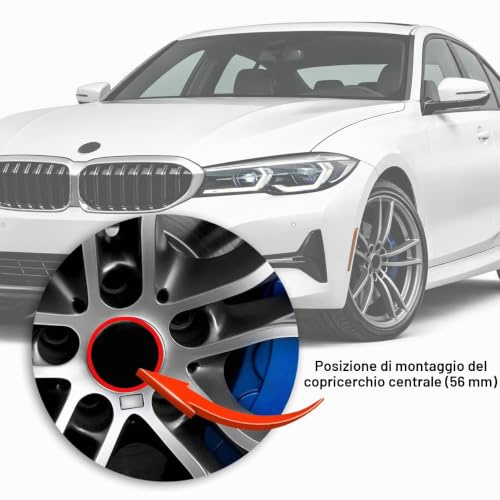 Carenzo Nabendeckel 56 mm – 4 Stück Radnabenkappen, passend für BMW | Felgendeckel für Alufelgen – Radnabenabdeckung mit sicherem Halt und einfacher Montage (Blau-Weiß)