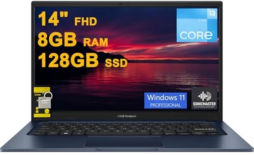 ASUS VivoBook 14 Business Laptop 14 FHD Anti-Glare Intel 6-core i3-1215U 8GB DDR4 128GB SSD Type-C Privacy Camera SonicMaster Fast Charging Win11Pro ICP Hub
