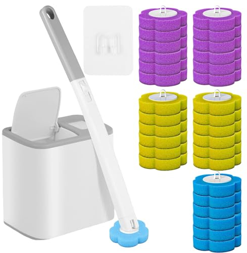 Toilet Wand Kit with Toilet Brush and Holder with 30 Cleaner Refills | Extended Handle Wall-Mounted Toilet Brush 360 Degree Toilets Cleaning System for Toilet Bowl,Bathroom,Sink,Bathtub,Floor