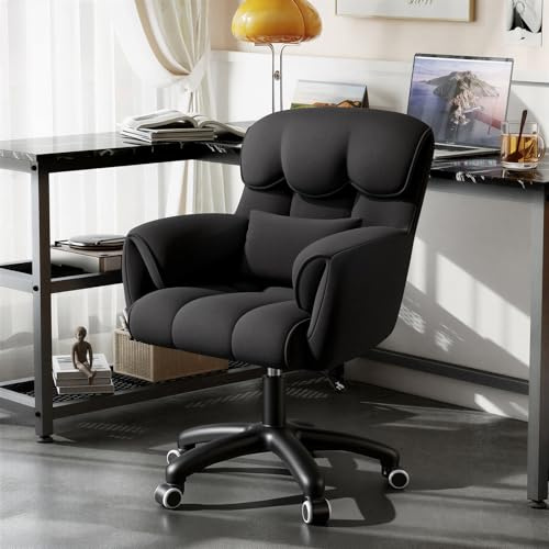 Aivermeil Homeoffice Stuhl, 360° drehbar Höhenverstellbar Bürostuhl ergonomisch, Schminkstuhl Drehstuhl，für Arbeitszimmer Schlafzimmer, Schwarz
