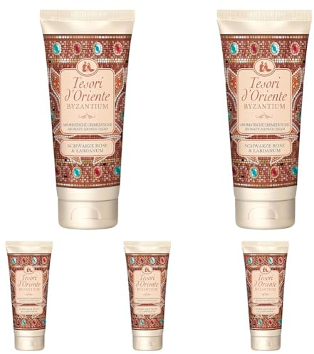 TESORI D’ORIENTE Cremedusche Mini 'Byzantium' | Aromatisches Duschgel mit schwarzer Rose und Labdanum | Perfekt für unterwegs | Sinnliches Pflegeerlebnis | Ritual für Körper & Sinne | 75ml