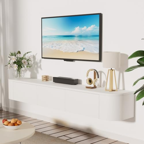 JMGJOY 140CM Schwebender TV-Schrank, TV Board Hängend, Fernsehtisch, Lowboard, TV-Mediakonsolle, TV-Regale, Modern mit Großem Stauraum für Wohnzimmer, Unterhaltungsraum, Schlafzimmer (Weiß)