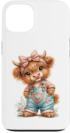 Cute Highland Cow Calf Overalls Bow Headband Case for iPhone 13