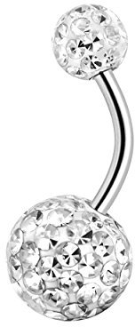 Drops Karisma Bauchnabel Piercing Banane Mit Kristall Elements 5/8mm Kugeln Beschichtet- Weiss.10mm