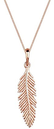 Elli Women's 925 Sterling Silver Rosegold Plated Xilion Cut with Feather Pendant Necklace - 45cm length