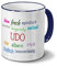 digital print Tasse mit Namen UDO - Negative Eigenschaften von UDO - Namenstasse, Kaffeebecher, Mug, Becher, Kaffeetasse - Farbe Blau
