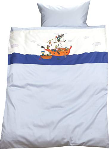 Lorena Mako-Satin Bettwäsche Piraten 1 Bettbezug 135 x 200 cm + 1 Kissenbezug 80 x 80 cm