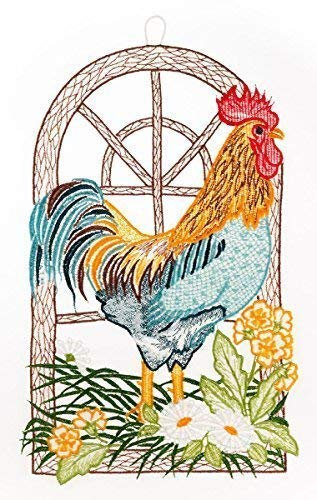 Fensterbild Gockelhahn farbig 19 x 33 cm Spitze Fensterdeko Fensterschmuck Bilder Handarbeit Deko Fenster