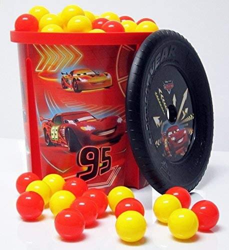 Bällebad24 Disney Cars Spielzeug Tonne + 200 Bälle rot gelb, Bällchenbad, Bällebad Bälle, Baby Bälle, Plastebälle ohne gefährliche Weichmacher